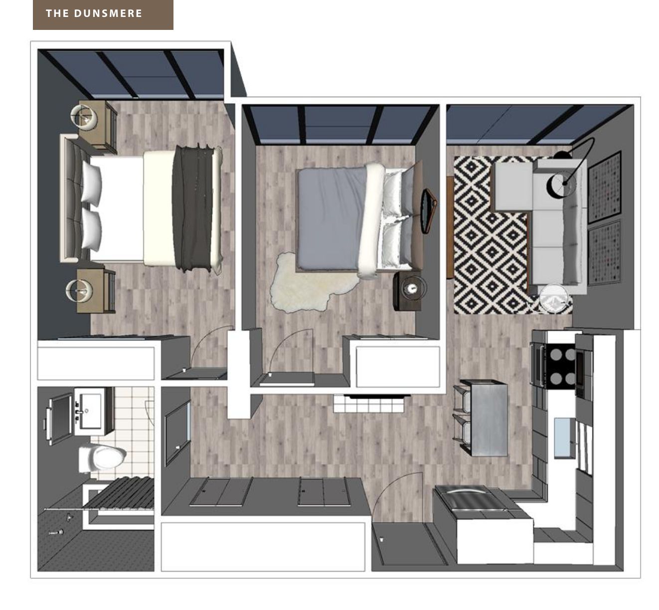 Coloured preview of the Dunsmere Suite Floor Plan at the Woodside Spadina Suites